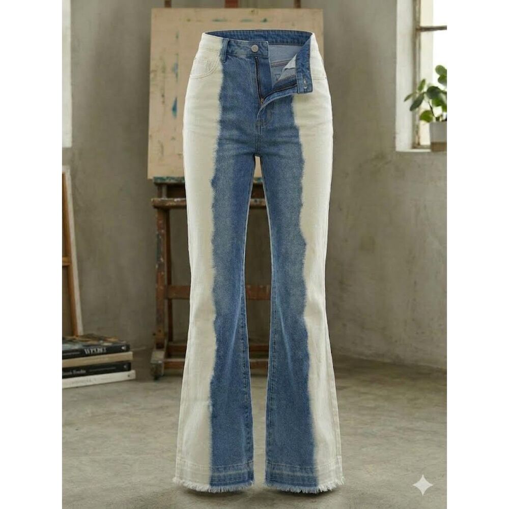 New Cello Women's 2-Tone Flared Jeans Size 13 Glam Hippie Retro Boho Y2K